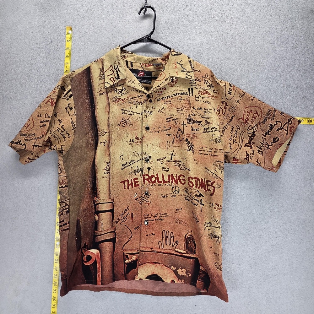 Vintage Rolling Stones Dragonfly Shirt Mens Medium Beige Graphic Short Sleeve